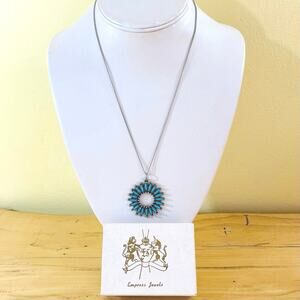 Necklace Pendant Vtg Southwestern Zuni Style Faux Turquoise Starburst Navajo